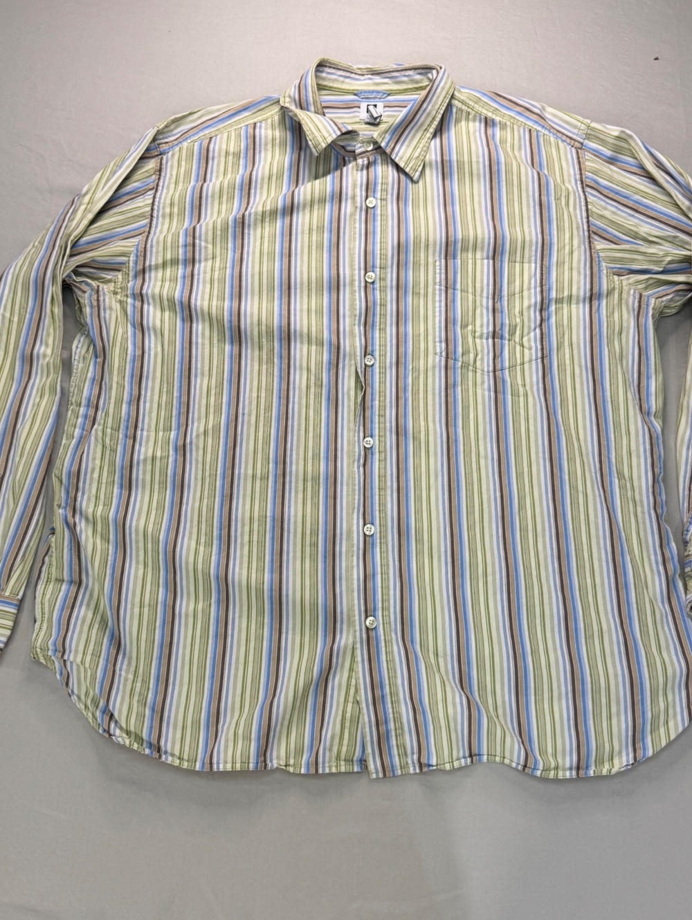 GAP Mens XXL Striped Button Up Shirt Green Blue White Long Sleeve Y2K Preppy